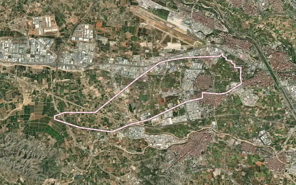 Vista satélite de Aldaia con su contorno administrativo
