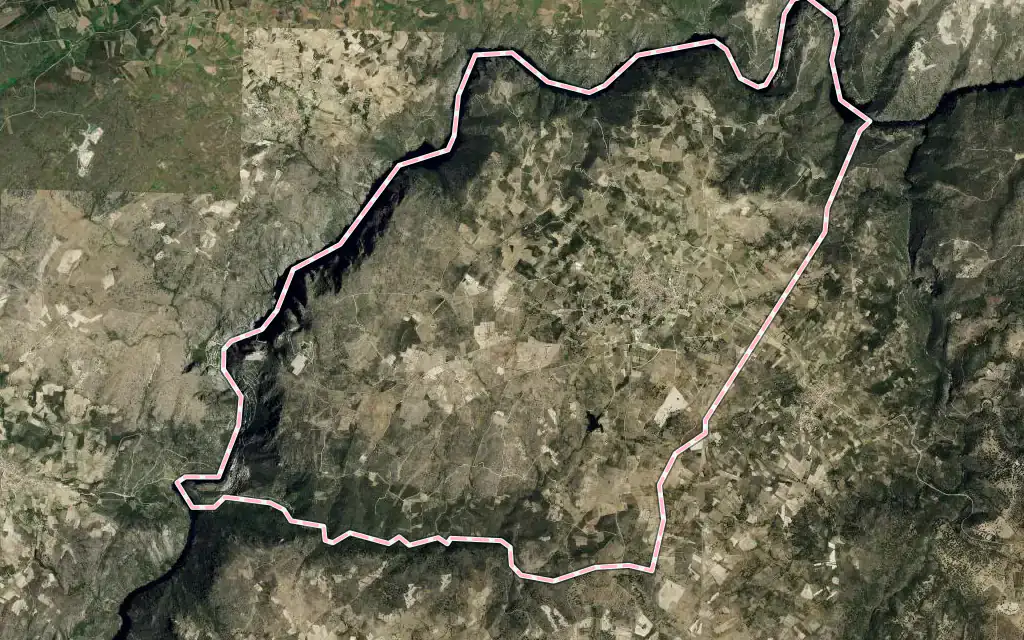 Vista satélite de Aldeadávila de la Ribera con su contorno administrativo