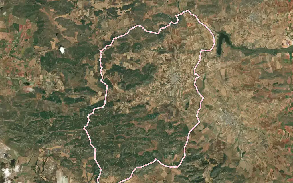 Vista satélite de Aldea del Rey con su contorno administrativo