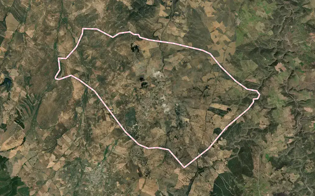 Vista satélite de Aldeanueva de San Bartolomé con su contorno administrativo
