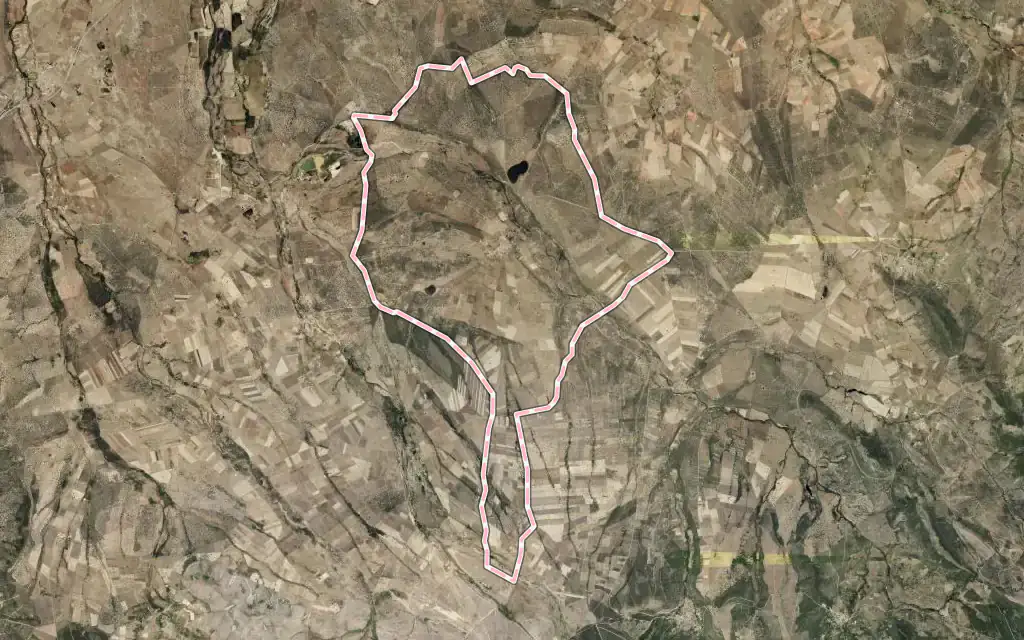 Vista satélite de Aldehuela de Yeltes con su contorno administrativo