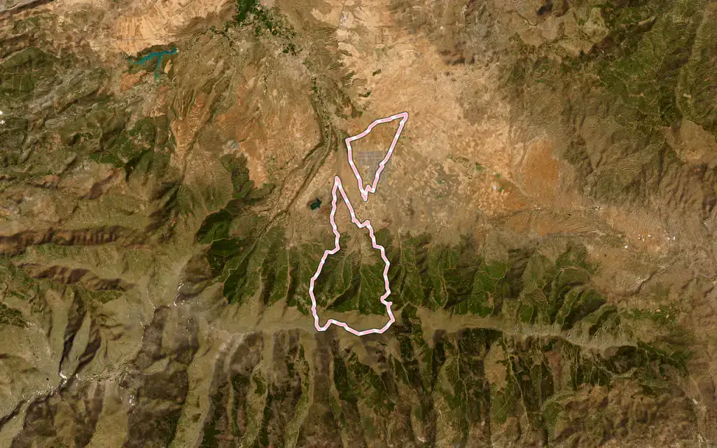 Vista satélite de Aldeire con su contorno administrativo