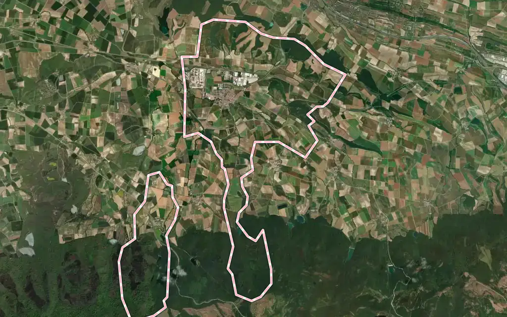 Vista satélite de Alegría-Dulantzi con su contorno administrativo