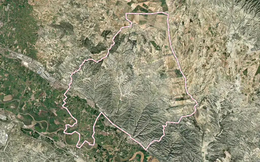 Vista satélite de Alfajarín con su contorno administrativo