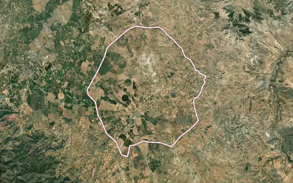 Vista satélite de Alfamén con su contorno administrativo