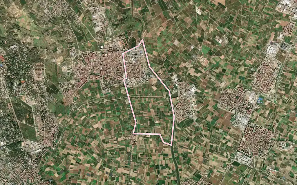 Vista satélite de Alfara del Patriarca con su contorno administrativo