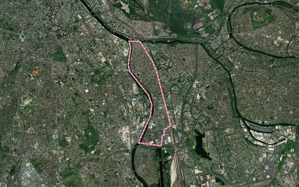 Vue satellite de Alfortville avec ses contours administratifs