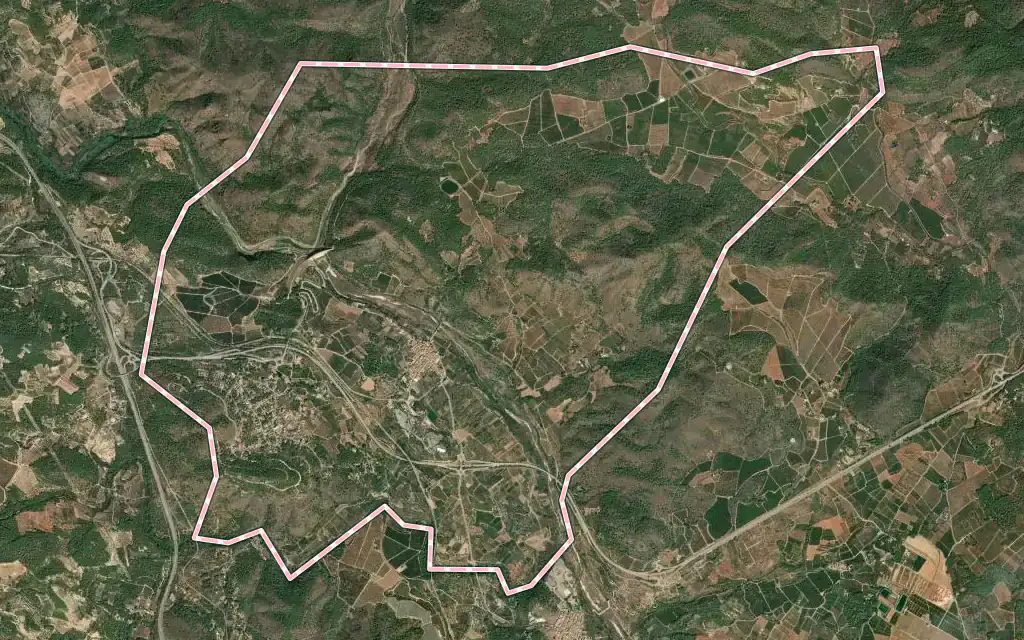 Vista satélite de Algar de Palància con su contorno administrativo