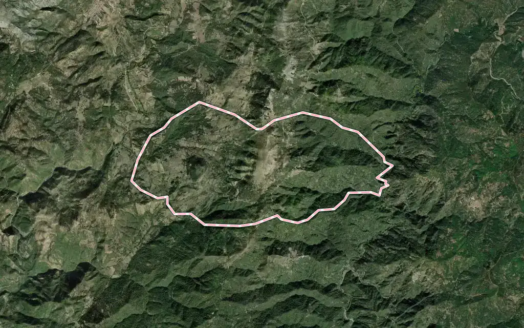 Vista satélite de Algatocín con su contorno administrativo