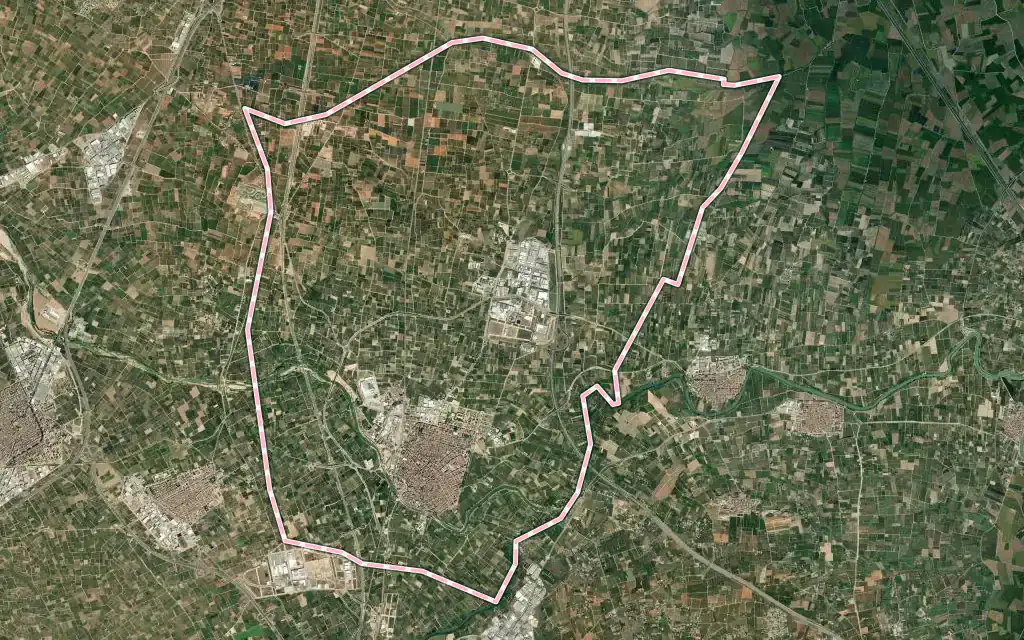 Vista satélite de Algemesí con su contorno administrativo