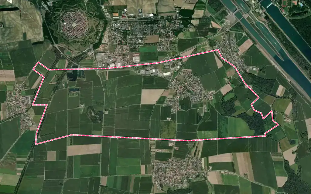 Vue satellite de Algolsheim avec ses contours administratifs