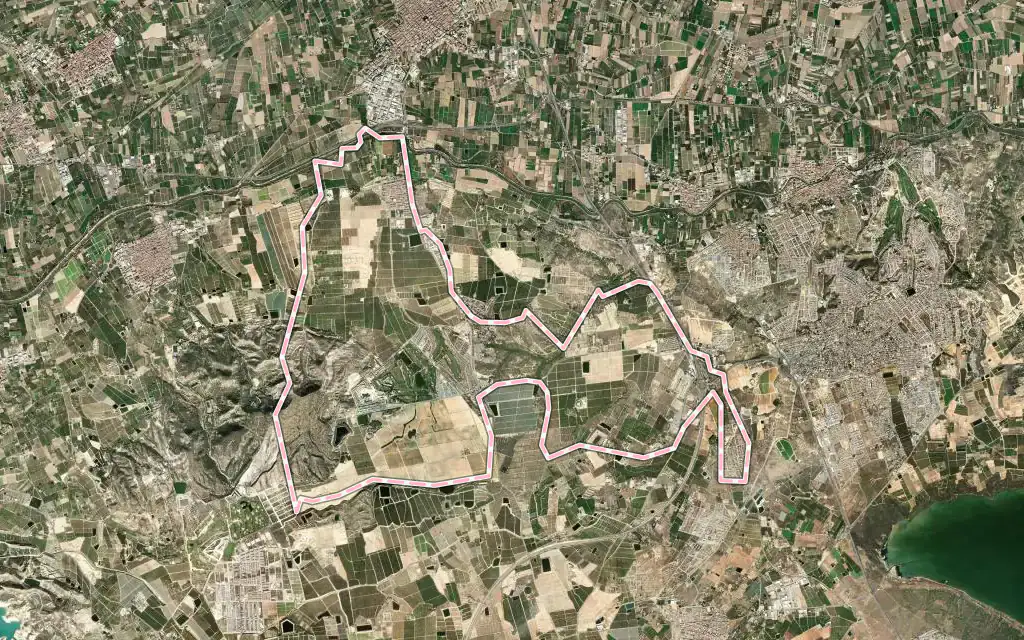 Vista satélite de Algorfa con su contorno administrativo