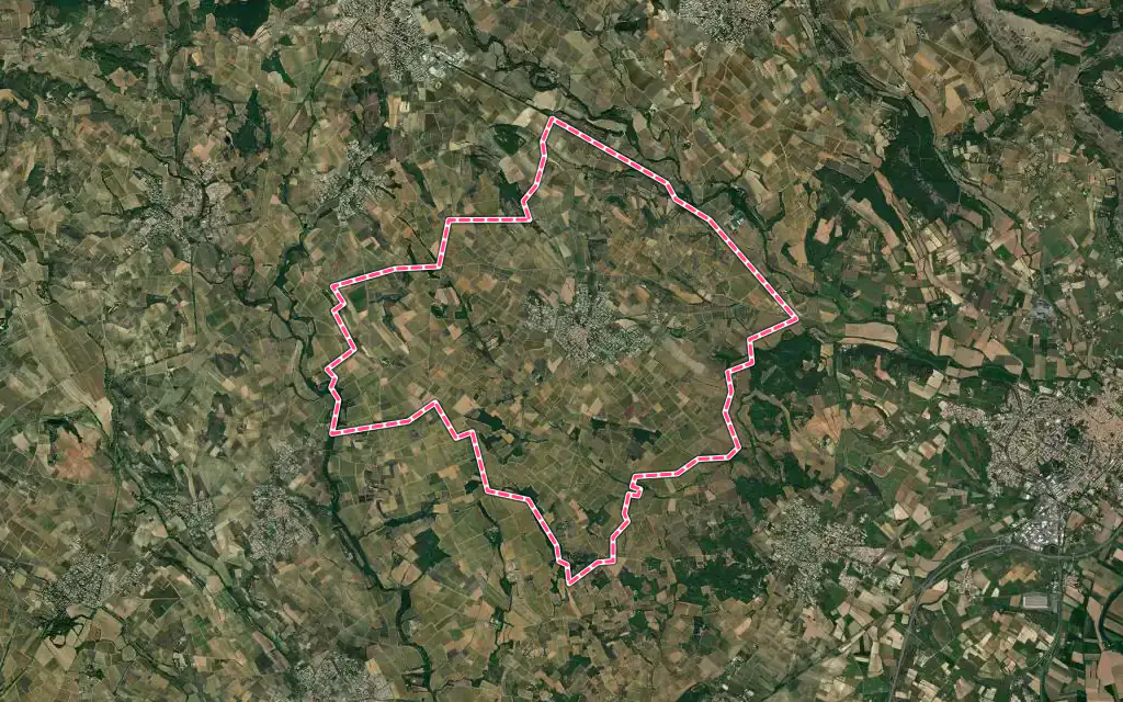 Vue satellite de Alignan-du-Vent avec ses contours administratifs
