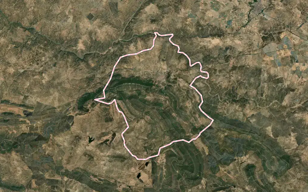 Vista satélite de Aliseda con su contorno administrativo