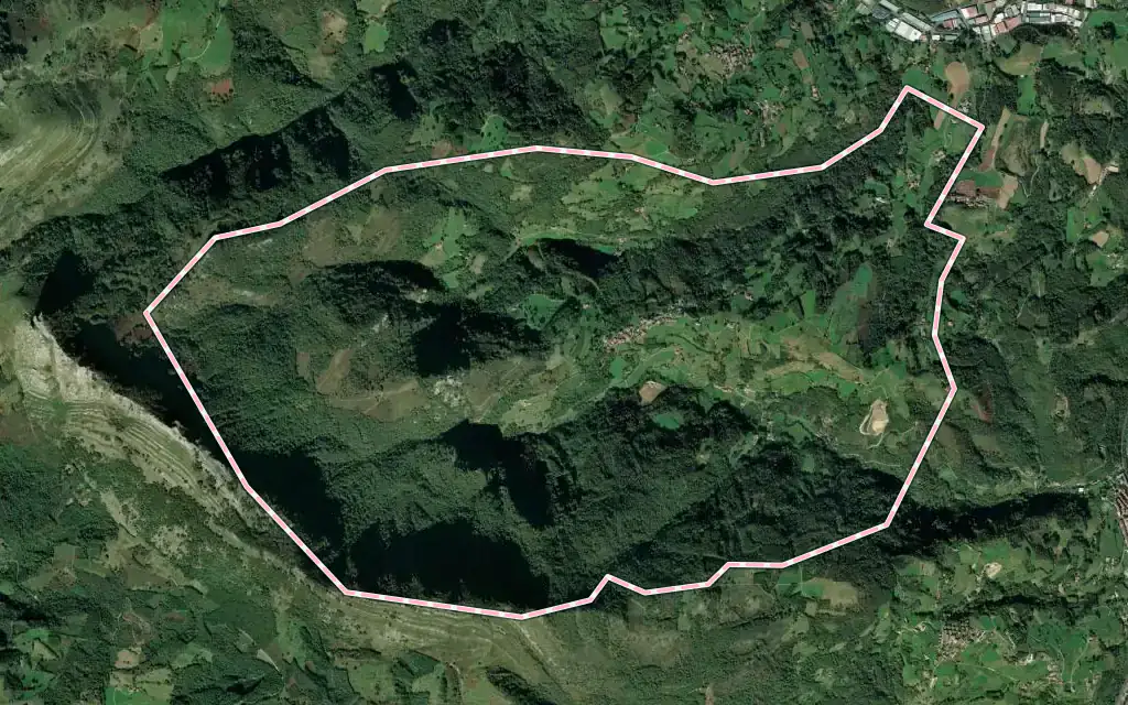 Vista satélite de Alkiza con su contorno administrativo