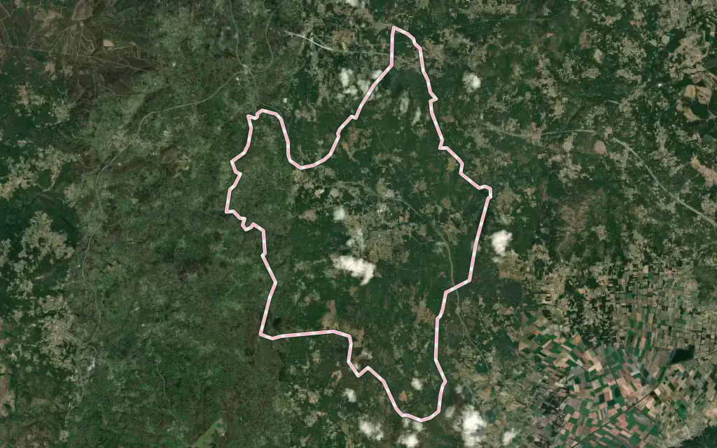 Vista satélite de Allariz con su contorno administrativo