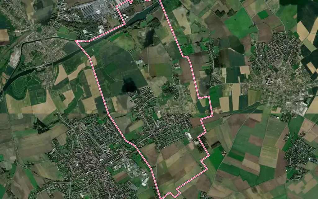 Vue satellite de Allennes-les-Marais avec ses contours administratifs