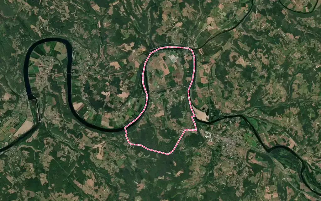 Vue satellite de Alles-sur-Dordogne avec ses contours administratifs