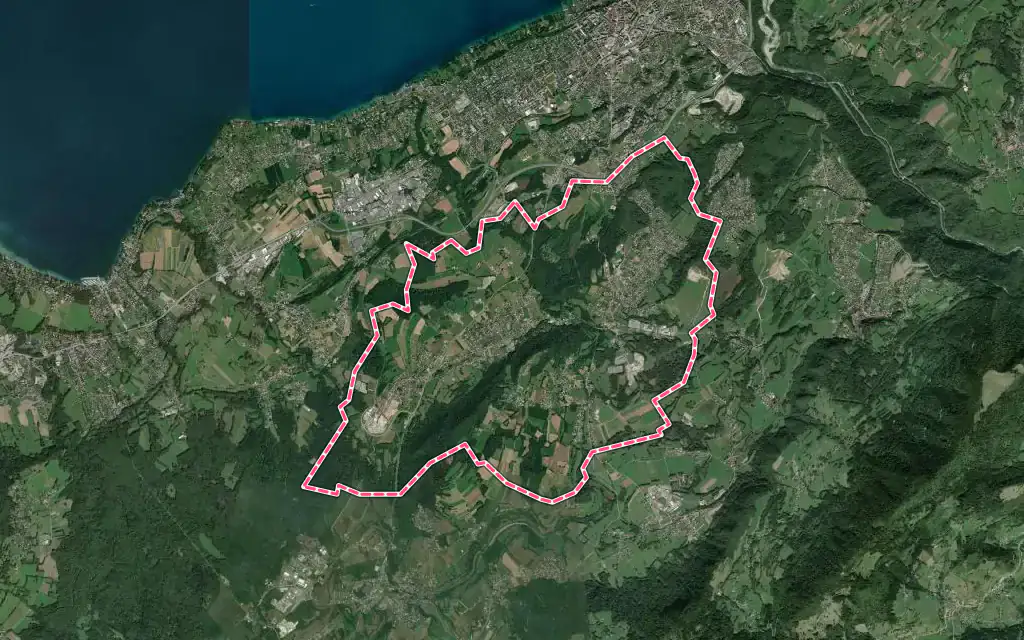 Vue satellite de Allinges avec ses contours administratifs