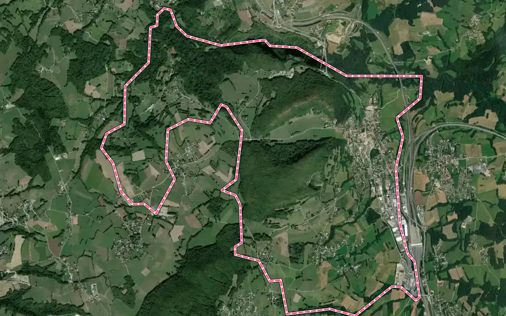 Vue satellite de Allonzier-la-Caille avec ses contours administratifs
