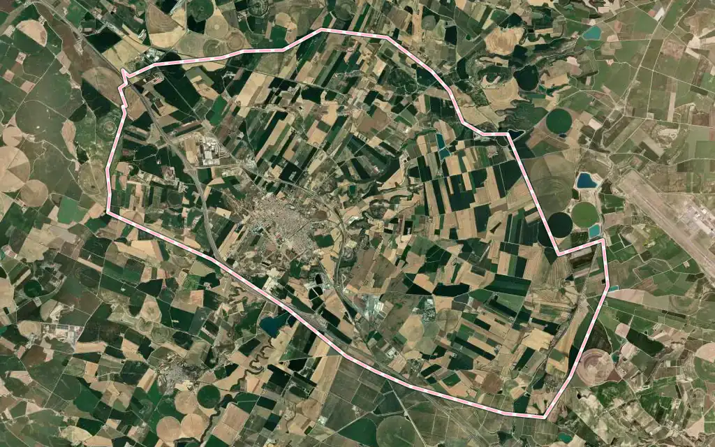 Vista satélite de Almacelles con su contorno administrativo
