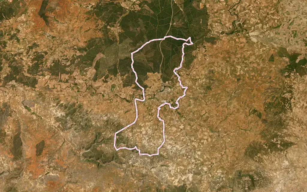 Vista satélite de Almazán con su contorno administrativo