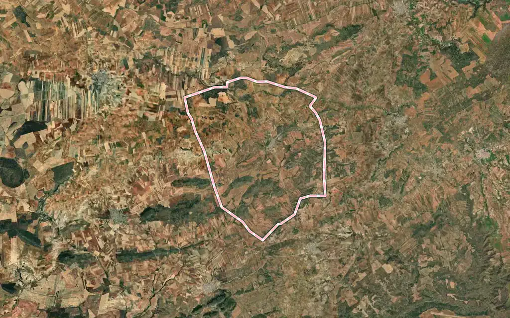 Vista satélite de Almedina con su contorno administrativo