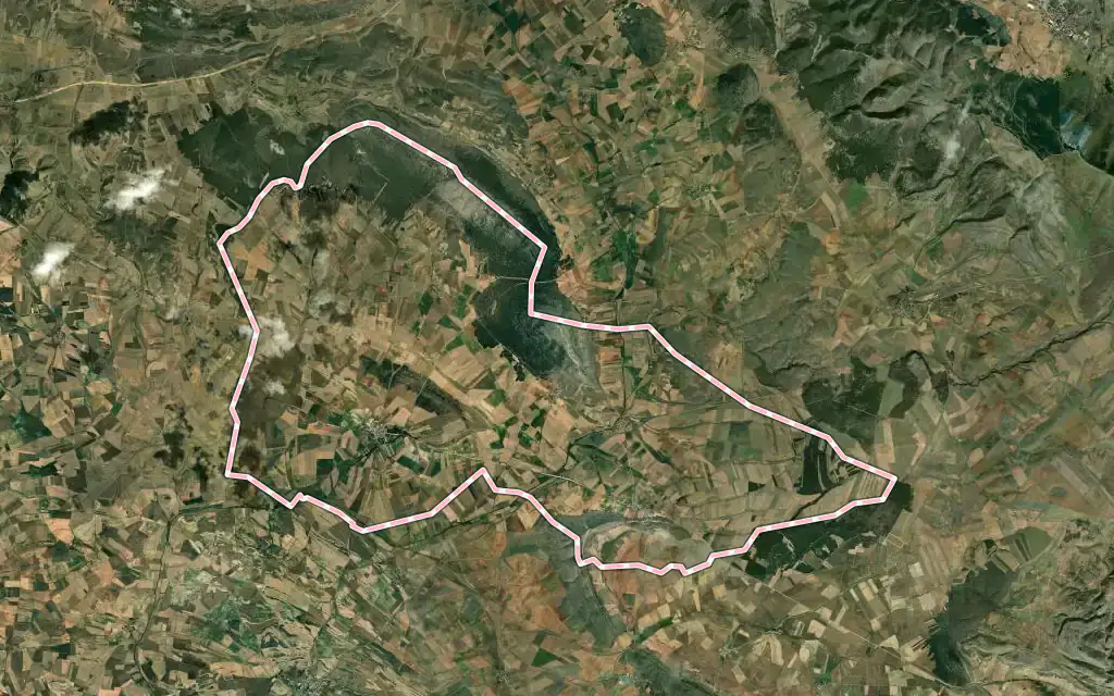 Vista satélite de Almenar de Soria con su contorno administrativo