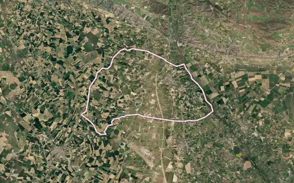 Vista satélite de Almenar con su contorno administrativo