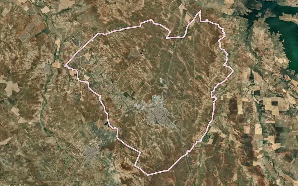 Vista satélite de Almendralejo con su contorno administrativo