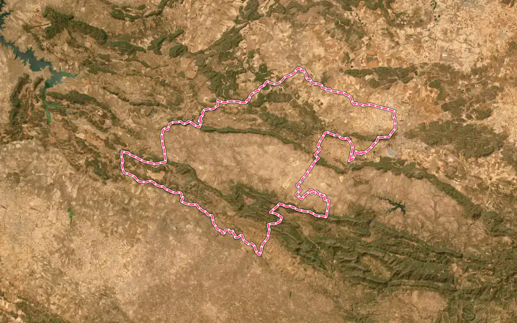 Vista satélite de Almodóvar del Campo con su contorno administrativo