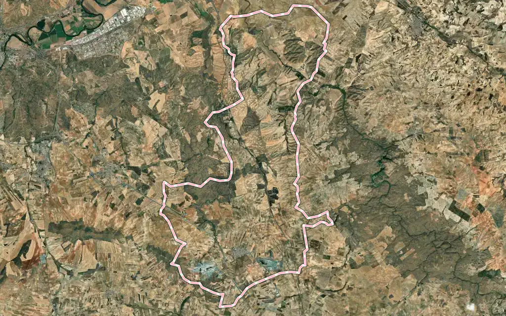 Vista satélite de Almonacid de Toledo con su contorno administrativo