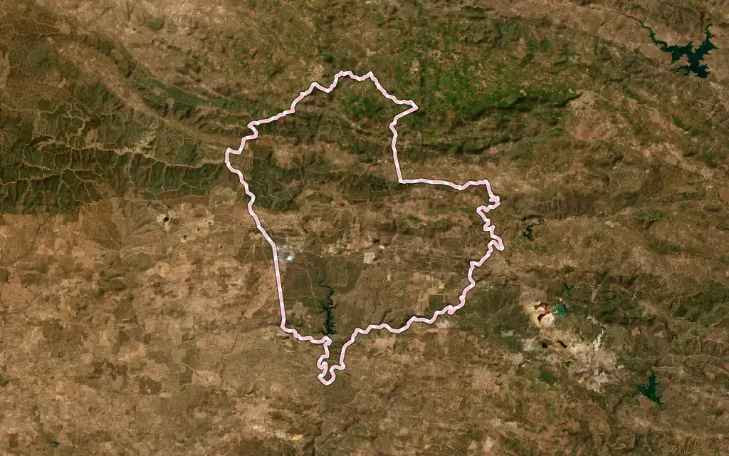 Vista satélite de Almonaster la Real con su contorno administrativo