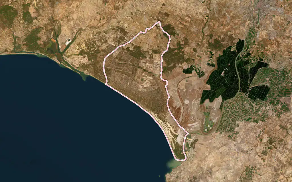 Vista satélite de Almonte con su contorno administrativo