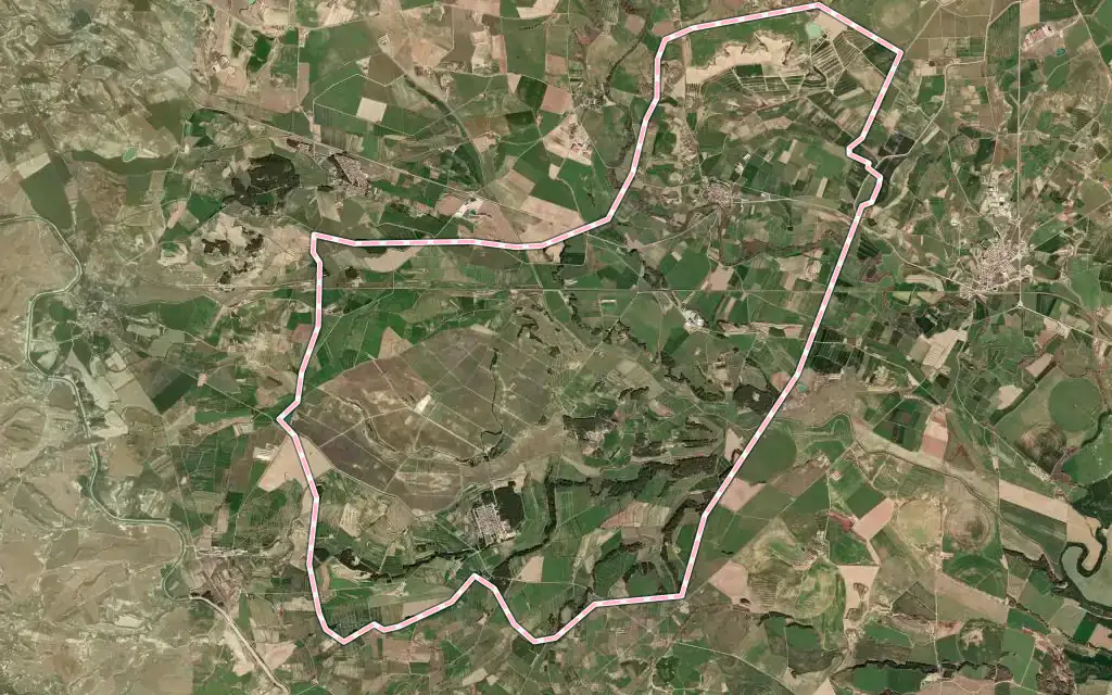 Vista satélite de Almuniente con su contorno administrativo