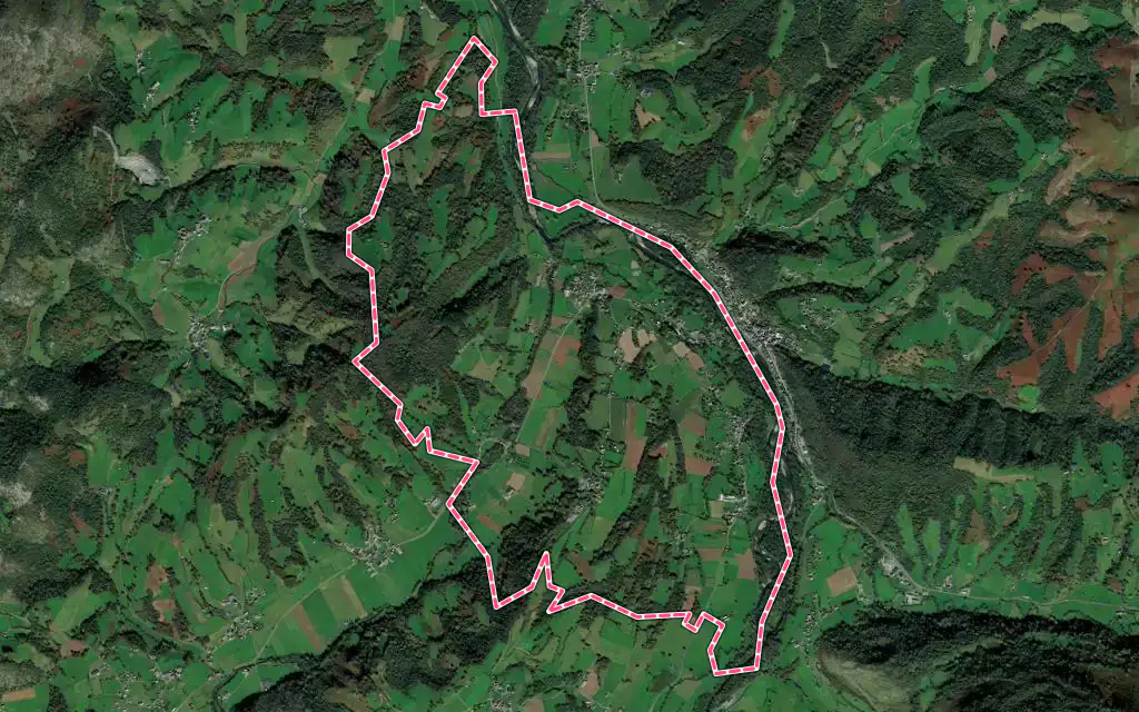 Vue satellite de Alos-Sibas-Abense avec ses contours administratifs