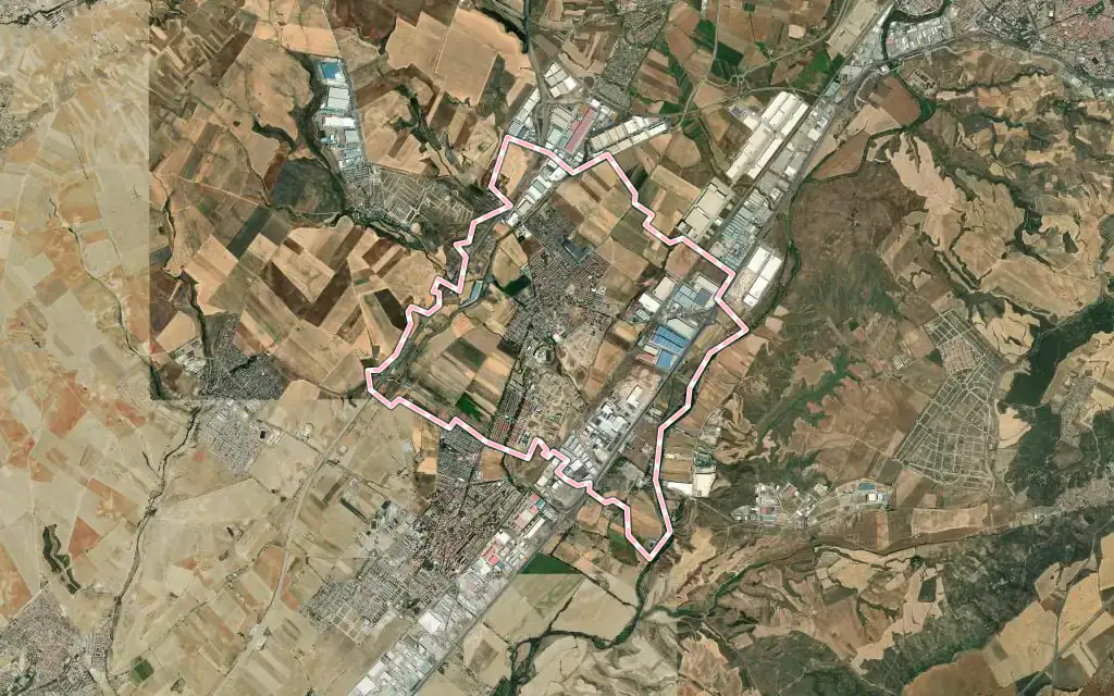 Vista satélite de Alovera con su contorno administrativo