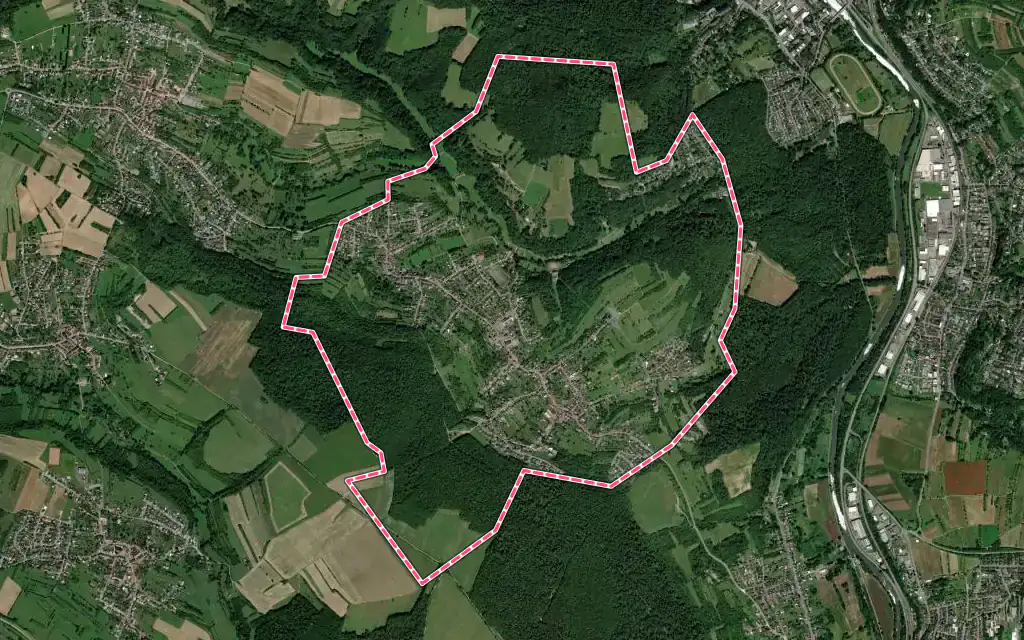 Vue satellite de Alsting avec ses contours administratifs