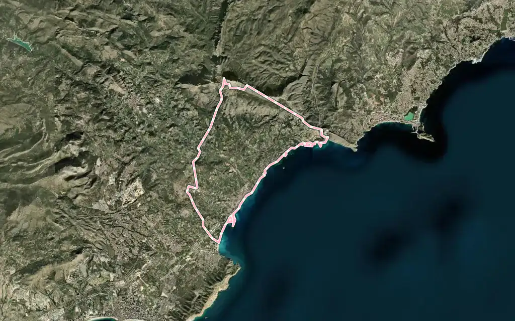 Vista satélite de Altea con su contorno administrativo
