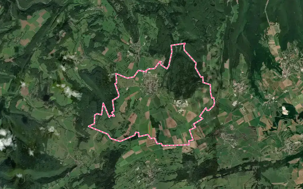 Vue satellite de Amancey avec ses contours administratifs