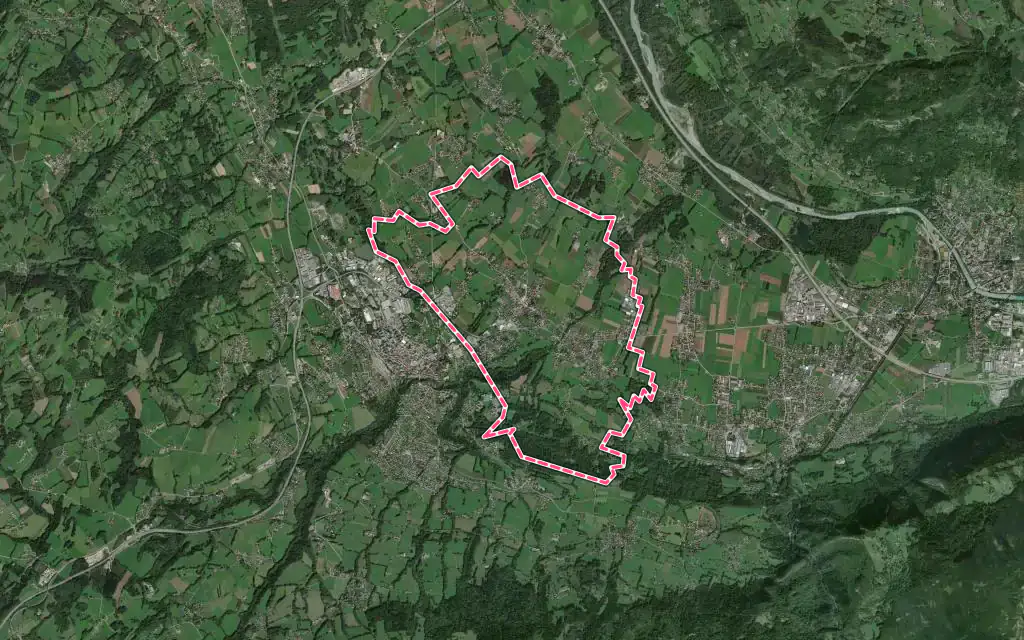 Vue satellite de Amancy avec ses contours administratifs