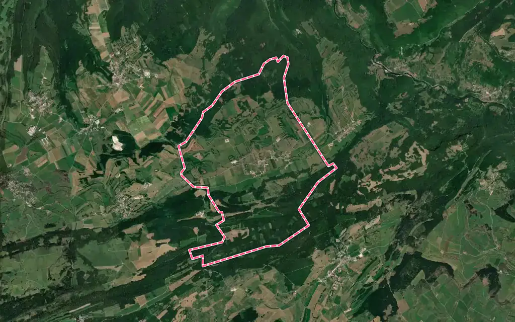 Vue satellite de Amathay-Vésigneux avec ses contours administratifs
