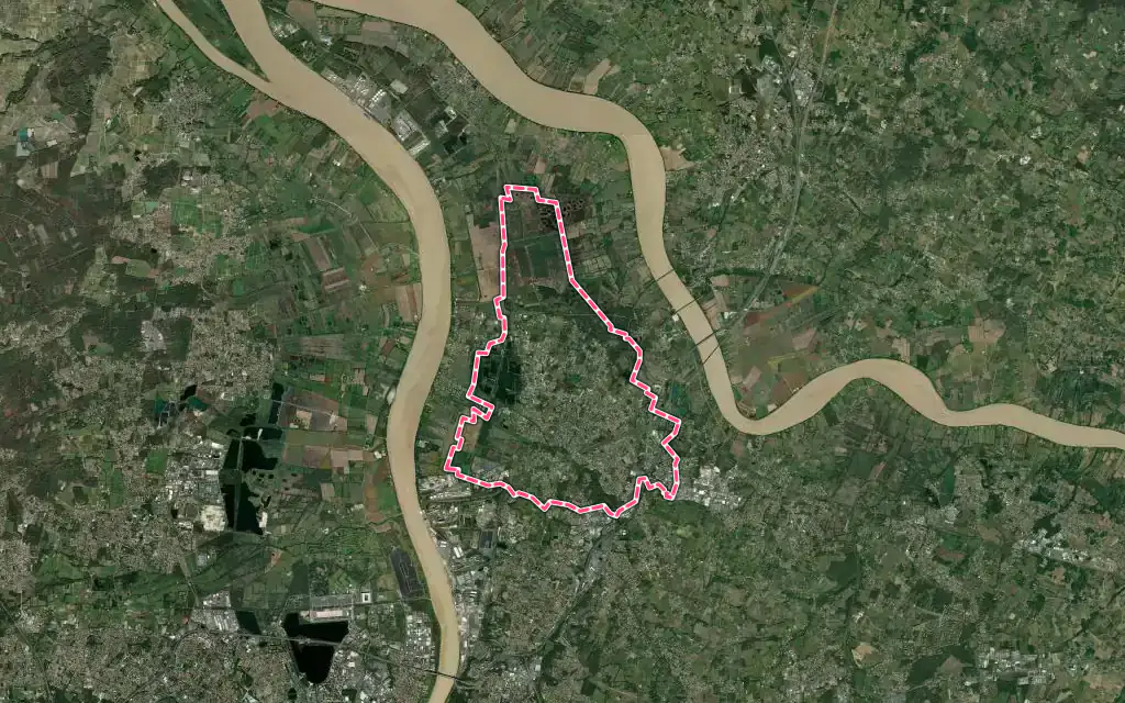 Vue satellite de Ambarès-et-Lagrave avec ses contours administratifs