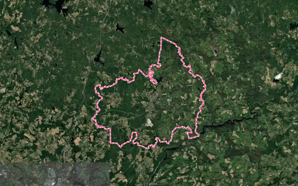 Vue satellite de Ambazac avec ses contours administratifs