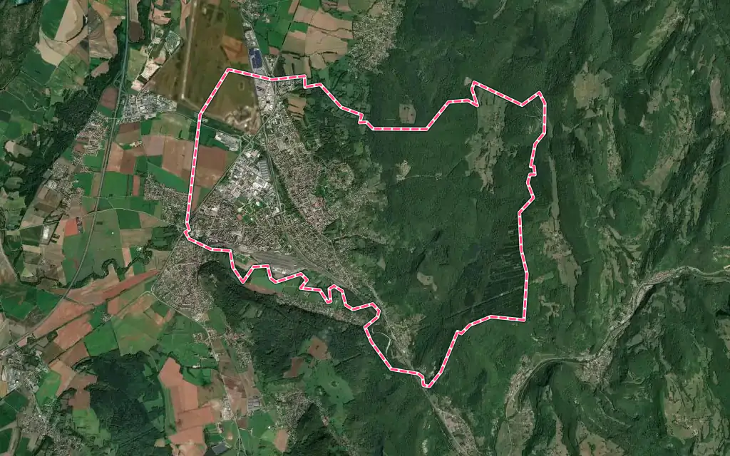 Vue satellite de Ambérieu-en-Bugey avec ses contours administratifs