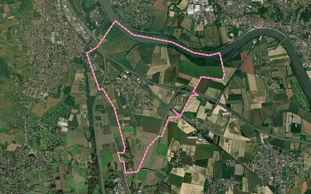 Vue satellite de Ambérieux avec ses contours administratifs