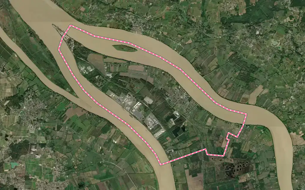 Vue satellite de Ambès avec ses contours administratifs