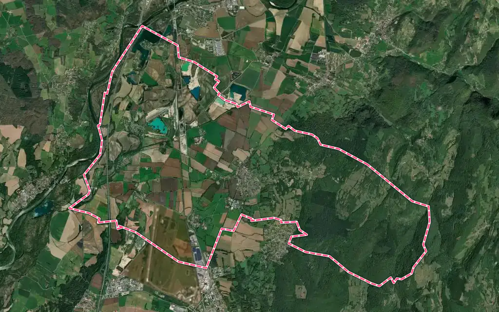 Vue satellite de Ambronay avec ses contours administratifs