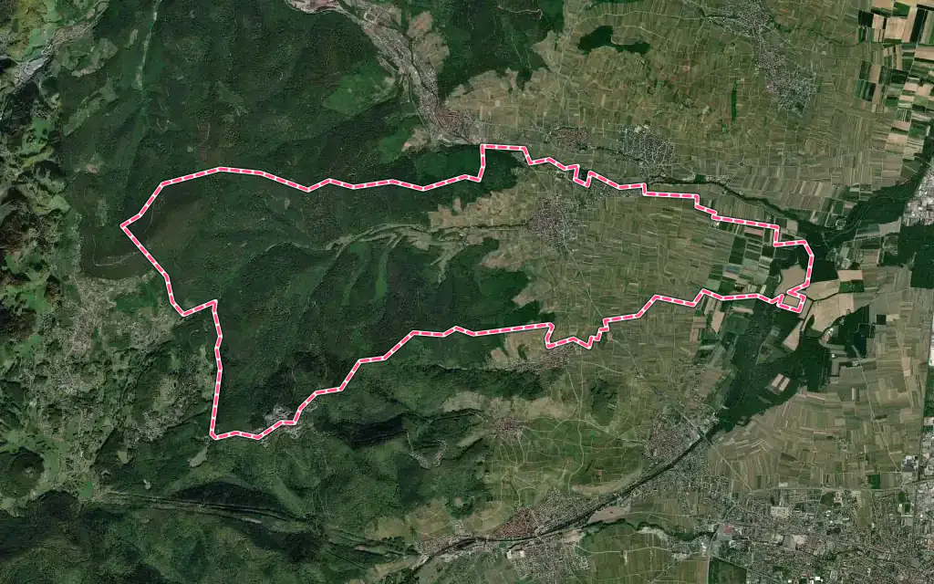 Vue satellite de Ammerschwihr avec ses contours administratifs