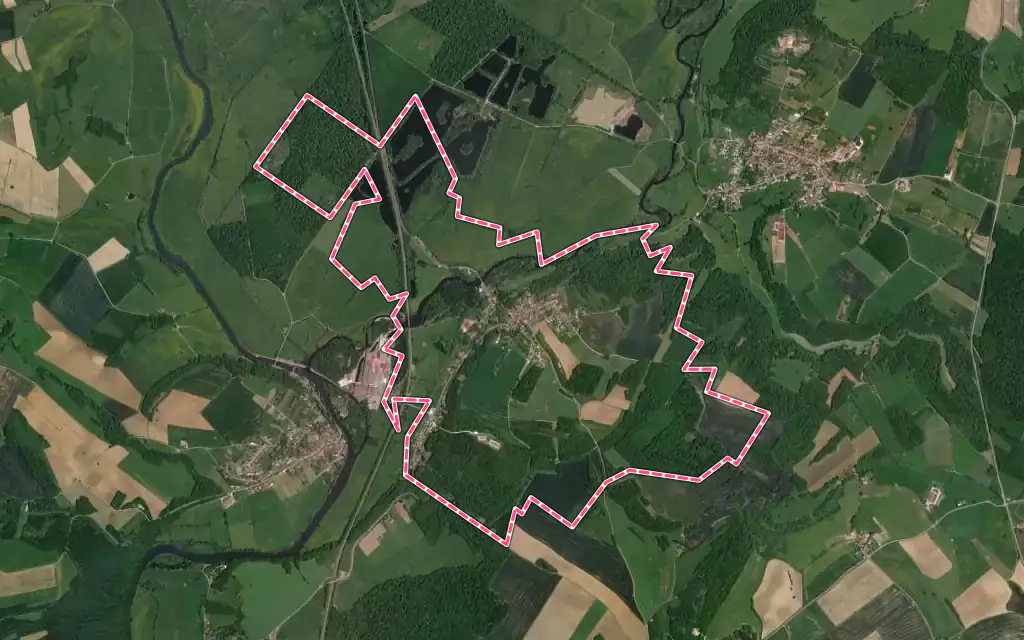 Vue satellite de Amoncourt avec ses contours administratifs